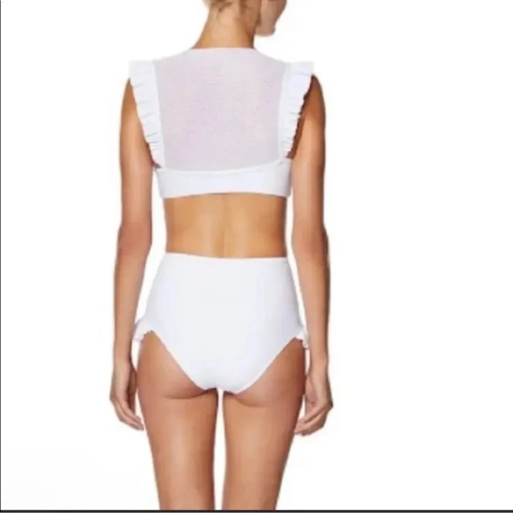 NWT AVEC LES FILLES Mesh Ruffle White Bikini Set sz L white polkadot mesh